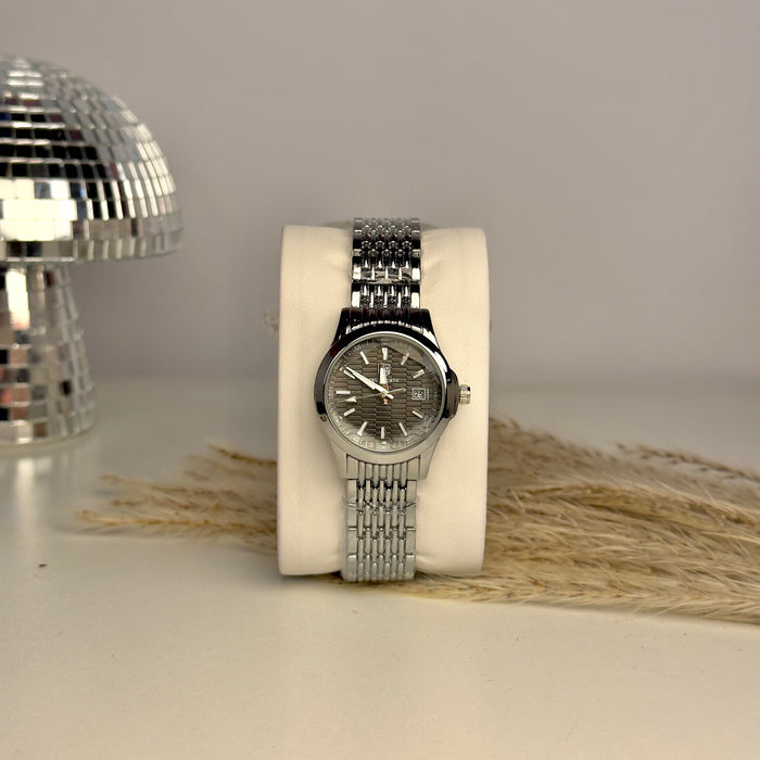 Gold-Toned Rectangular Watch with Black Strap