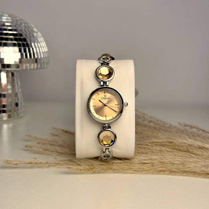 ELEGANT PINK STONES TIMAS BRACELET WATCH FOR WOMEN