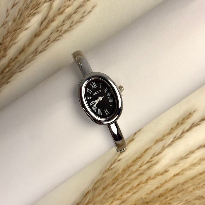 Radiant Silver Black Women Watch