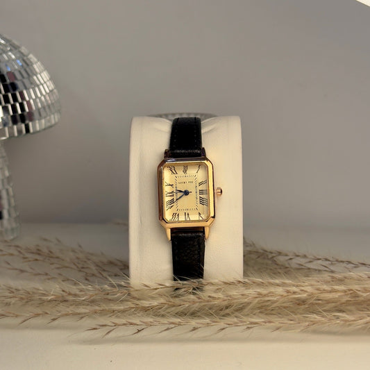 Golden Black Strap Watch - AESTHETIC WATCHES